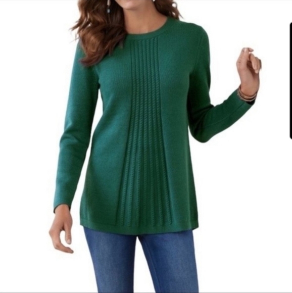 Soft Surroundings Green Chunky Pullover Sweater Holiday Christmas Large - Picture 2 of 7